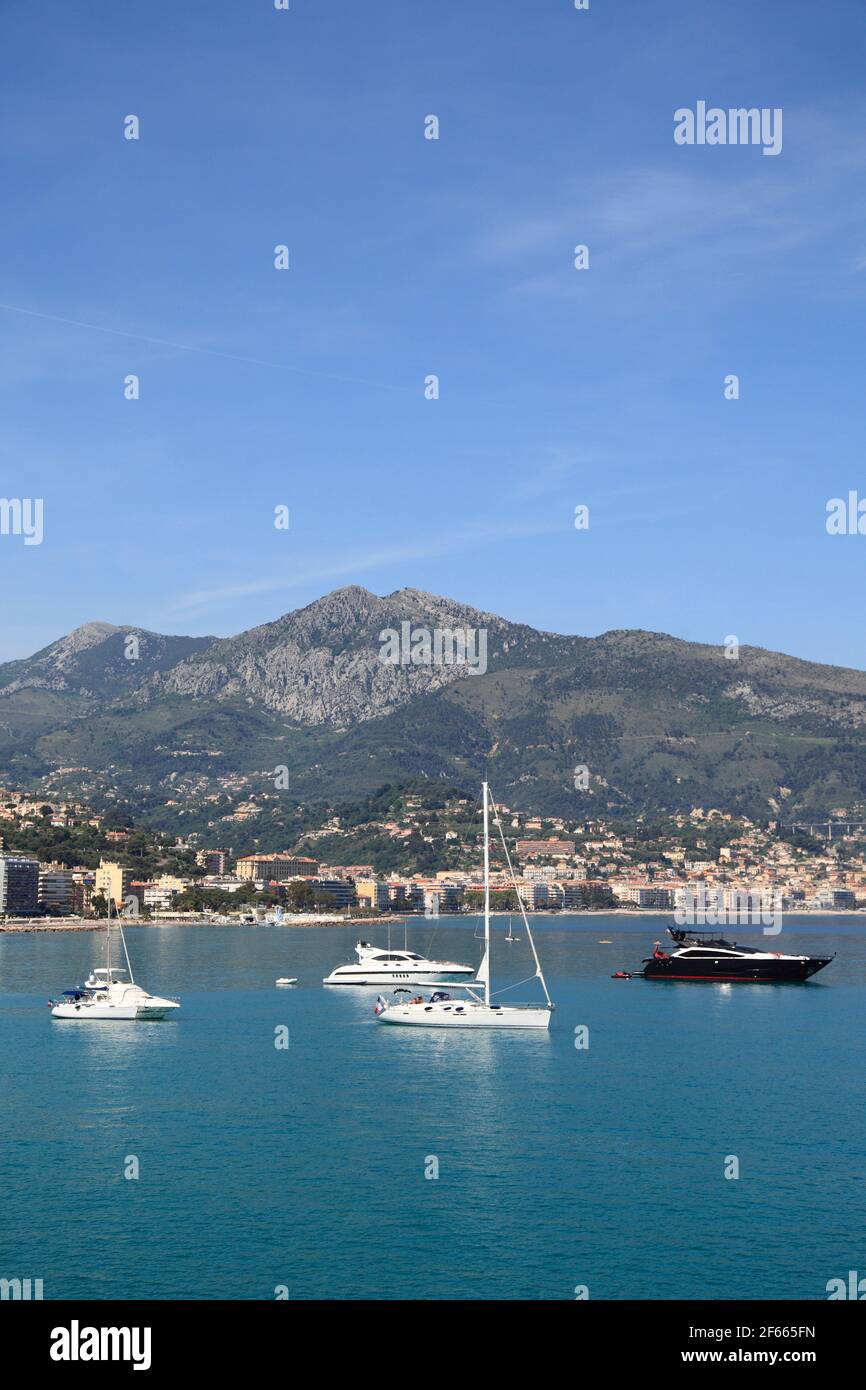 View of Menton from Cap Martin, Cote d'Azur, French Riviera, Alpes-Maritimes, Provence, France, Europe Stock Photo
