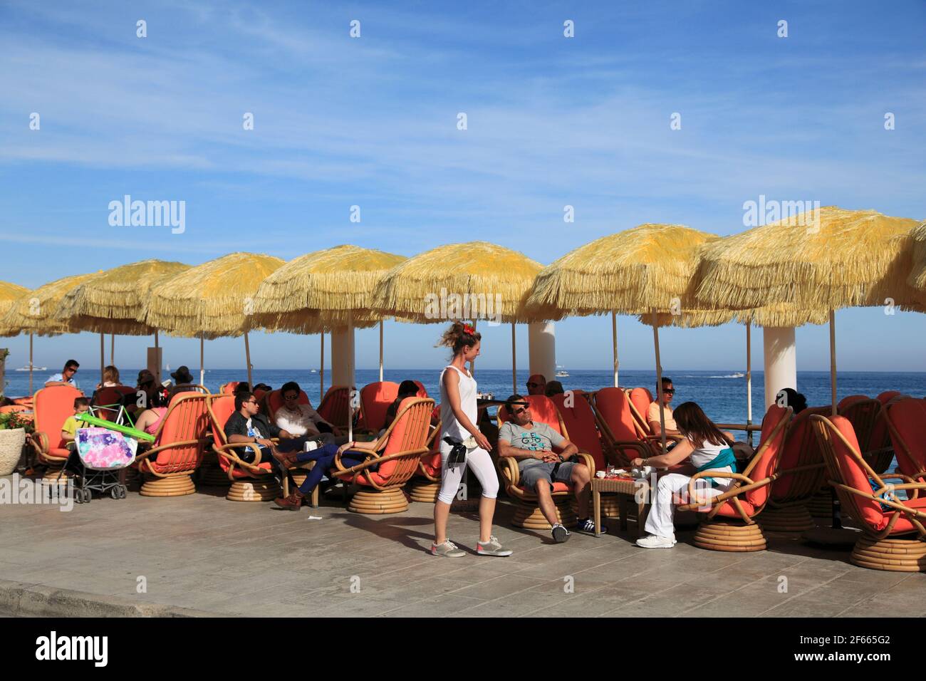 Promenade, Cafe, Menton, Cote d'Azur, French Riviera, Alpes-Maritimes, Provence, France, Europe Stock Photo