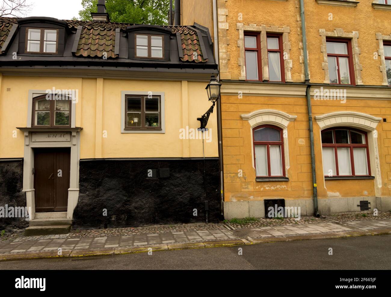 Old buildings in Fjallgatan, an historic street in the Katarina Sofia District of Stockholm, Sweden. Stock Photo
