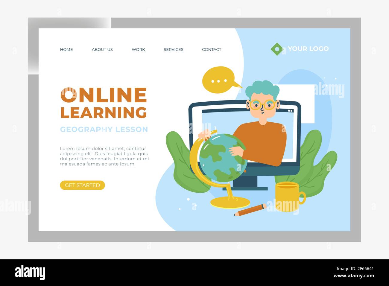 Hand drawn online learning landing page Vector illustration Stock ...