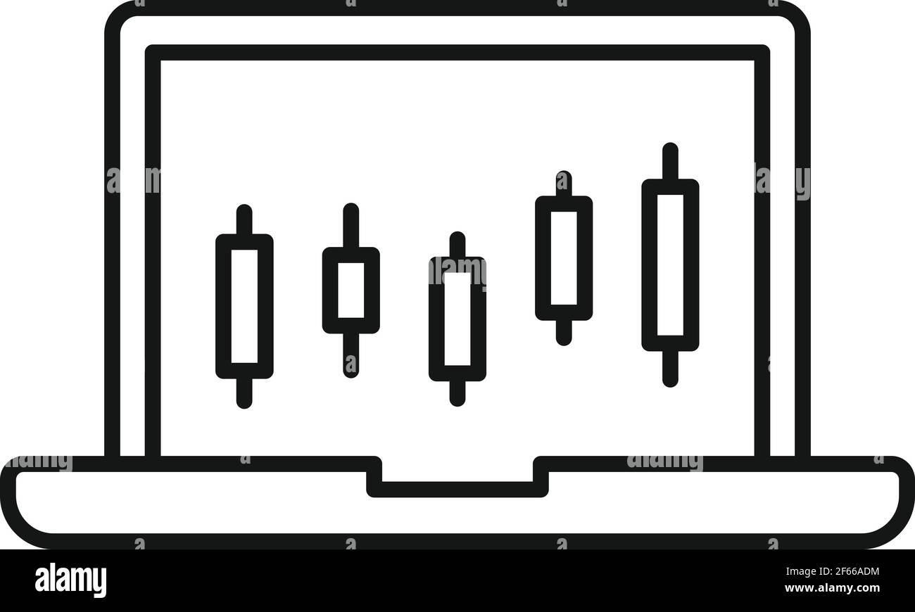 Laptop trader icon, outline style Stock Vector