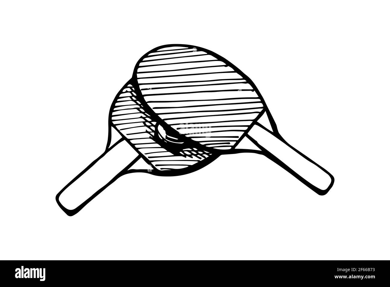 Ping-pong rackets and ball hand drawn outline outline sketch icon. Table tennis equipment. Ping pong game paddles logo concept. Vector black ink doodle isolated illustration on white background Stock Vector