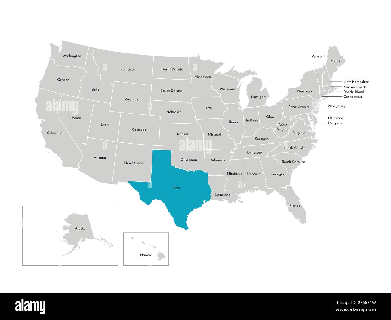 Vector isolated illustration of - Vector Isolated Illustration Of Simplified Administrative Map Of The Usa Borders Of The States With Names Blue Silhouette Of Texas State 2F66E1W