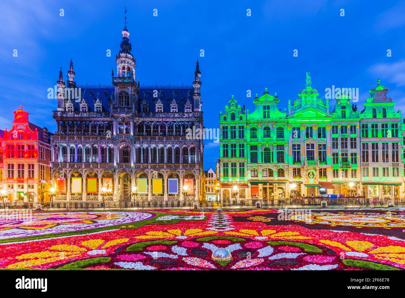Brussels, Belgium - August 17, 2018: Grand Place during Flower Carpet festival. This year theme was Mexico. Stock Photo
