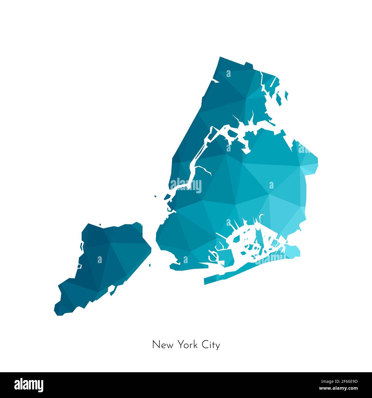 Vector isolated illustration with simplified polygonal shape of New York City map (city in the United States). Blue low poly silhouette of The Big App Stock Vector