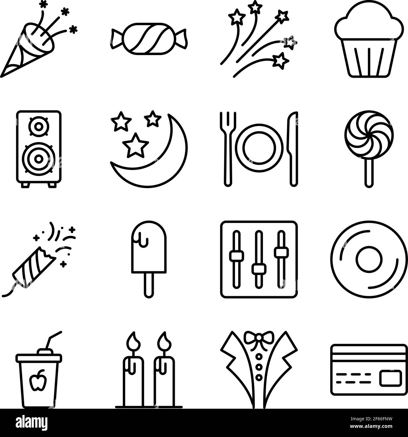Pack of Party Accessories Linear Icons Stock Vector