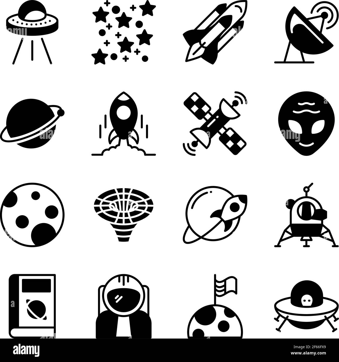 Pack of Space Solid Icons Stock Vector