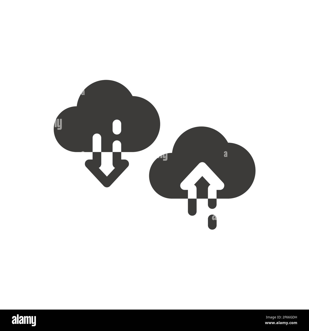 Cloud with arrow black vector icon. Data upload and download symbol. Stock Vector