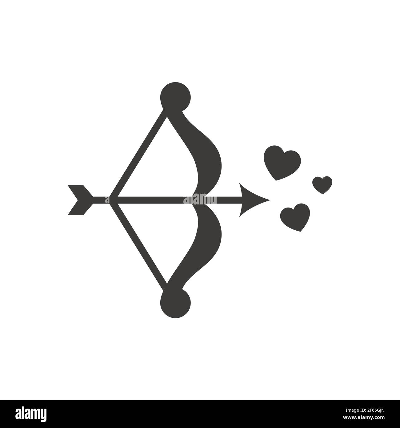 Bow, arrow and hearts black vector icon. Love, cupid and valentine symbol. Stock Vector