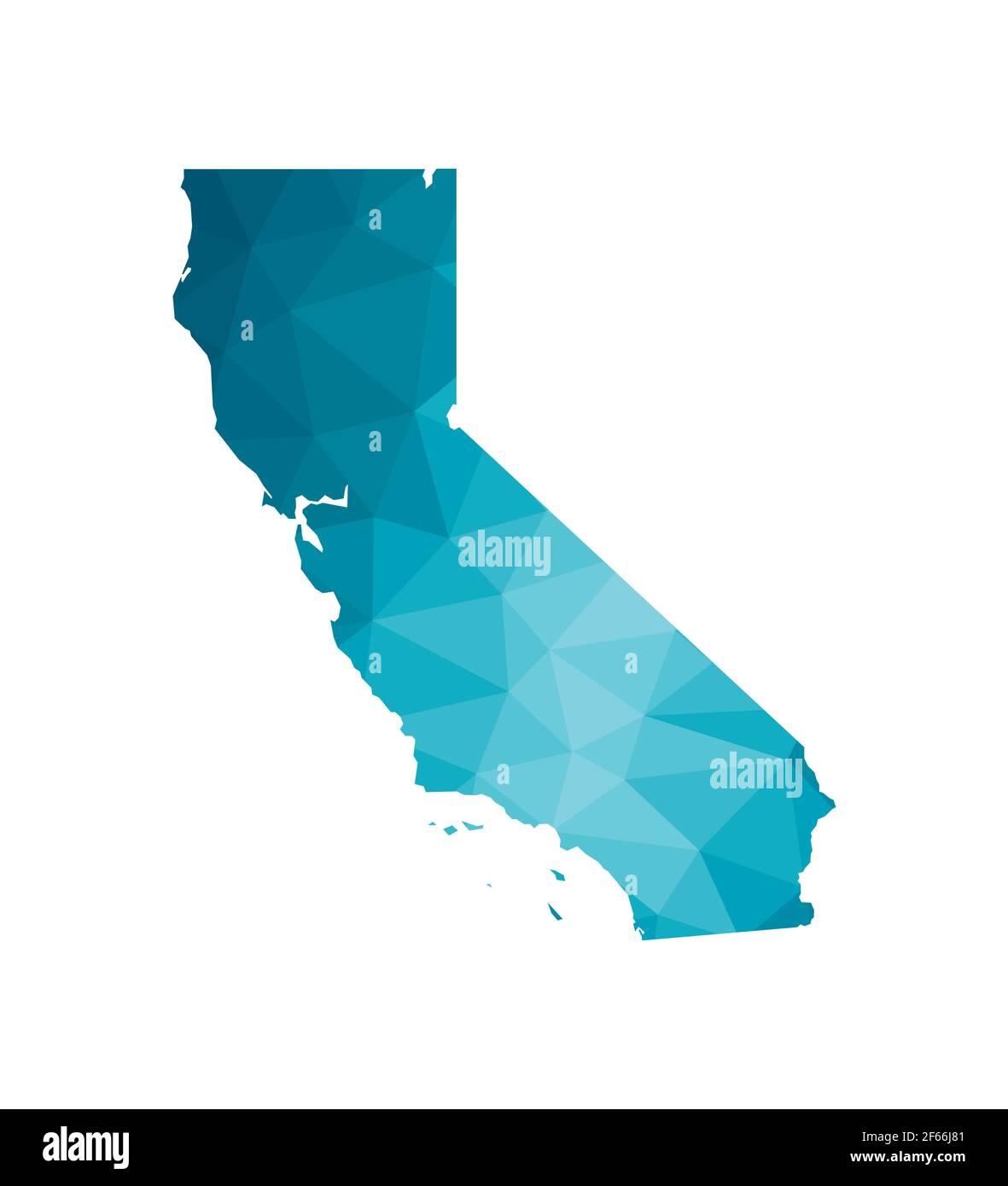 Vector isolated illustration icon with simplified blue silhouette of State of California map (USA). Polygonal geometric style. White background Stock Vector