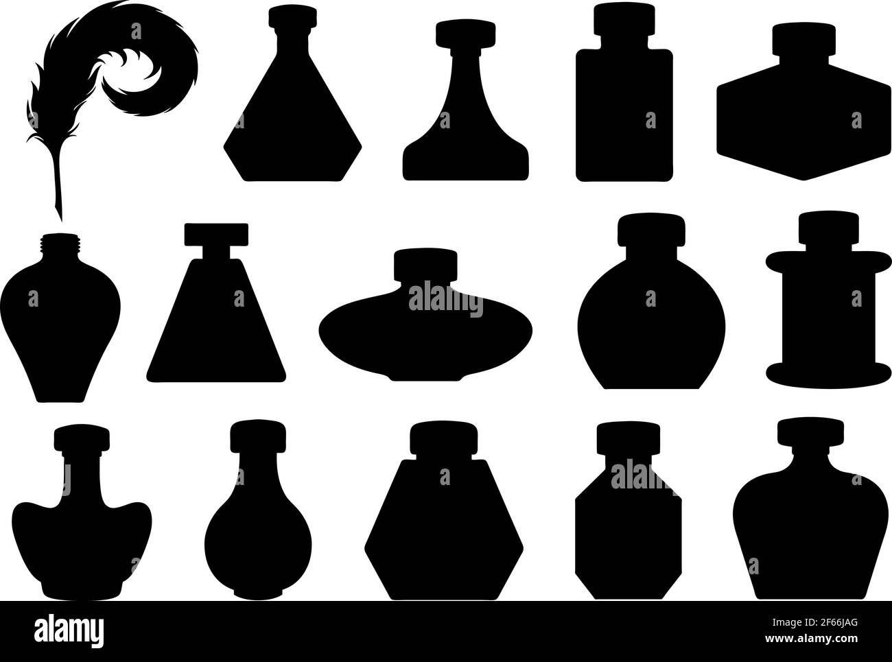 Set of different inkwells isolated on white Stock Vector