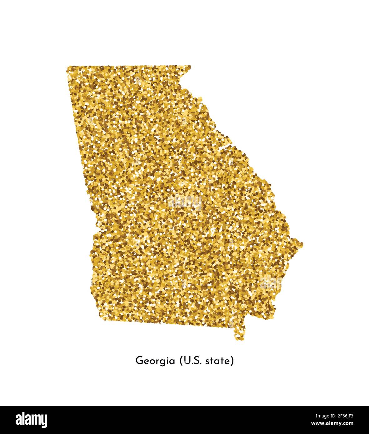 Vector isolated illustration with simplified map of State of Georgia (USA). Shiny gold glitter texture. Decoration template. Stock Vector
