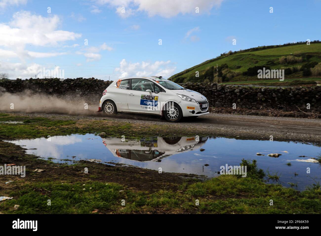 41 ESPINO Marcos LOPEZ Rogelio Peugeot 208 R2 Action during the 2017 European Rally Championship ERC Azores rally, from March 30 to April 1, at Ponta Delgada Portugal - Photo Jorge Cunha / DPPI Stock Photo