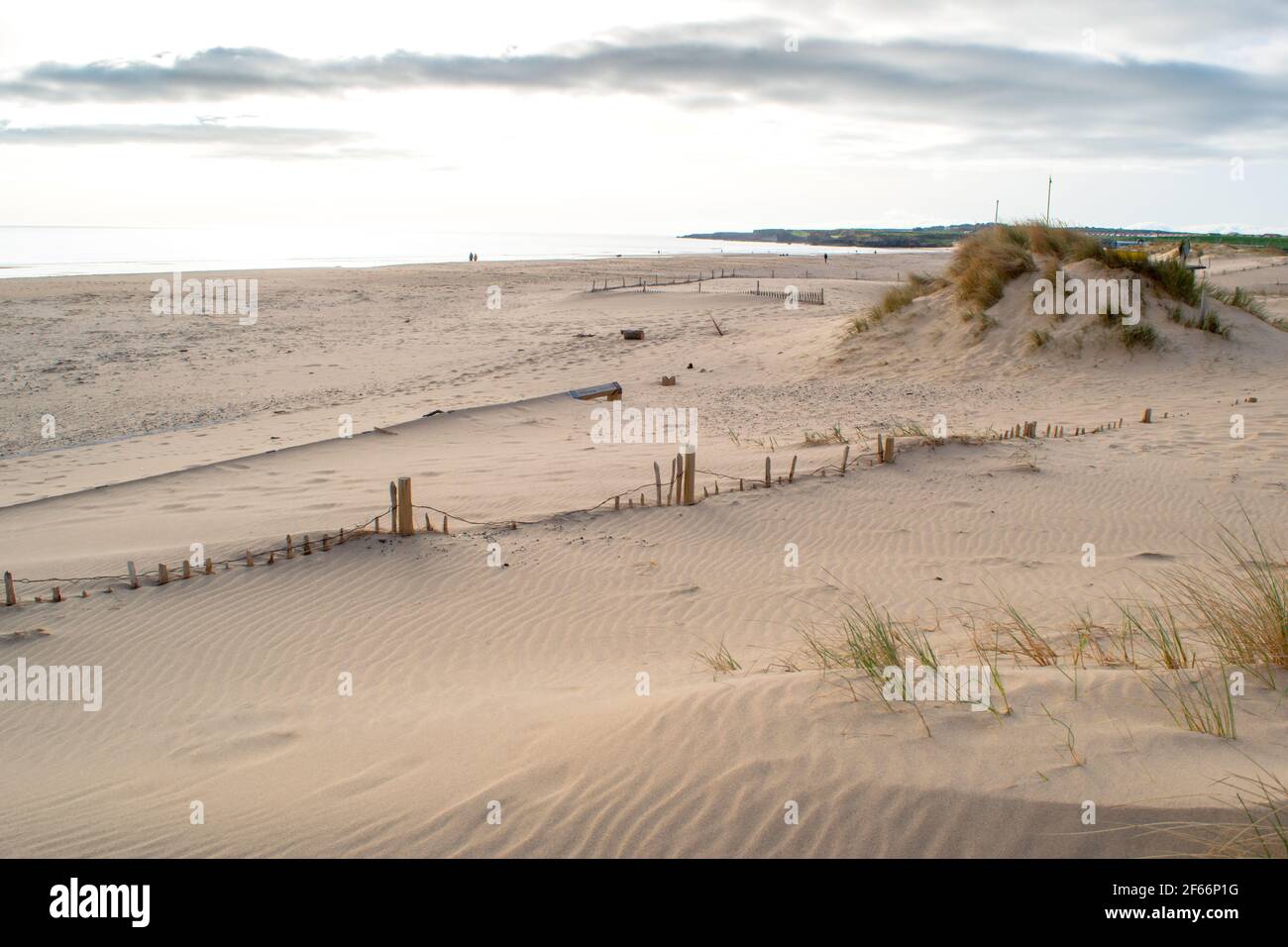 The sandy coastline at South Shields beach, a seaside town near Newcastle upon Tyne in the North East of England. Stock Photo