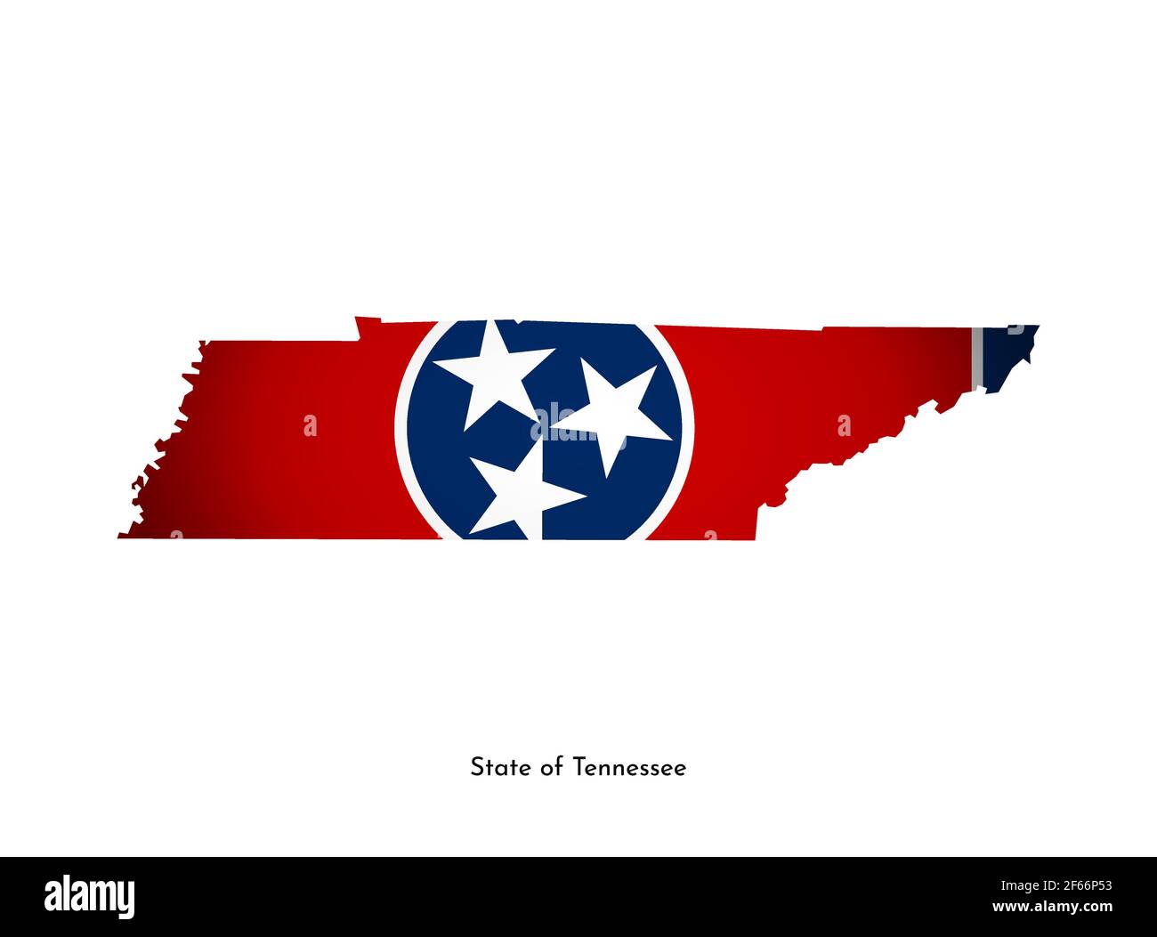 Vector isolated illustration with flag and simplified map of Tennessee (State of USA). Volume shadow on the map. White background Stock Vector