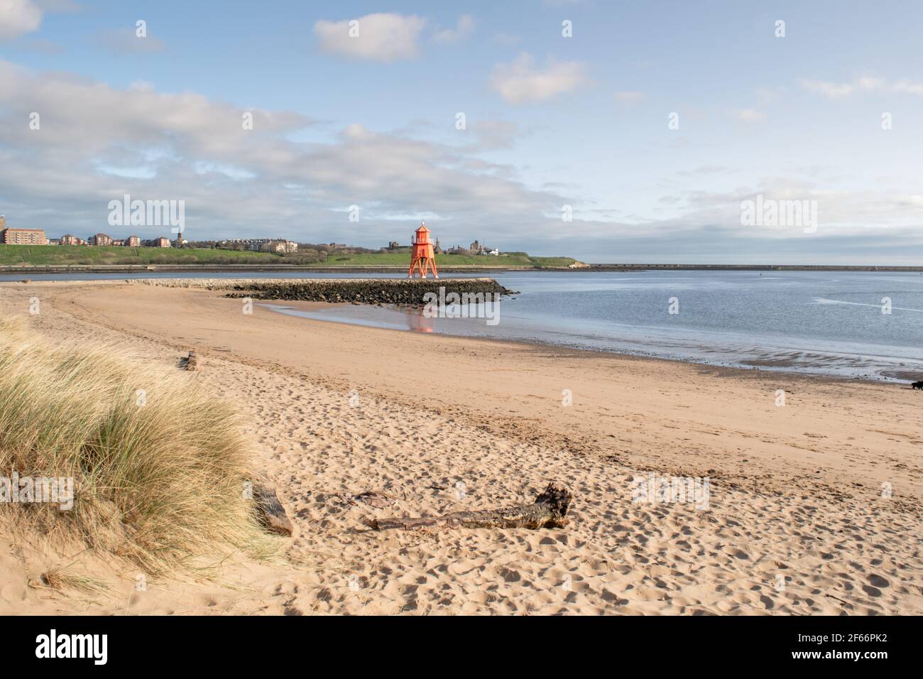 Coastline view of South Shields beach, a seaside town near Newcastle upon Tyne in the North East of England. Stock Photo