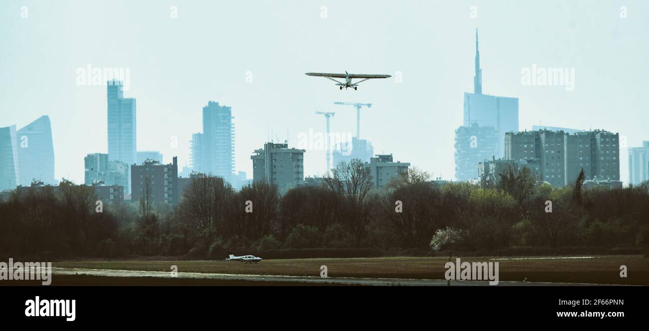 Aero Club Milan has a Flight School - parco nord - Lombardy Stock Photo