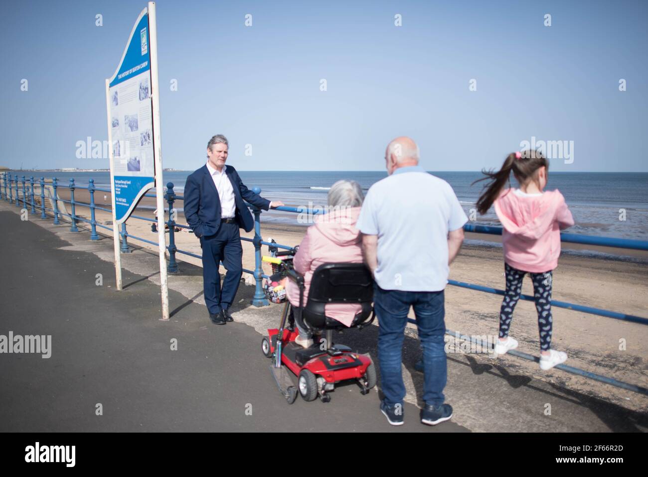 Labour Party leader Sir Keir Starmer meets local people in Seaton Carew in County Durham during a day of campaigning for the Hartlepool by-election with the party's candidate, Dr Paul Williams. Picture date: Tuesday March 30, 2021. Stock Photo