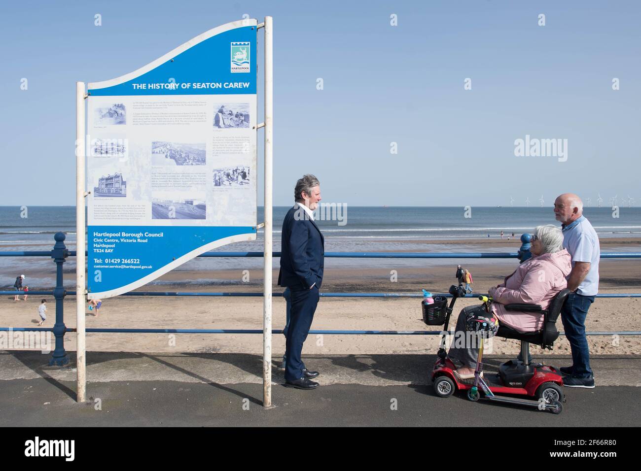 Labour Party leader Sir Keir Starmer meets local people in Seaton Carew in County Durham during a day of campaigning for the Hartlepool by-election with the party's candidate, Dr Paul Williams. Picture date: Tuesday March 30, 2021. Stock Photo