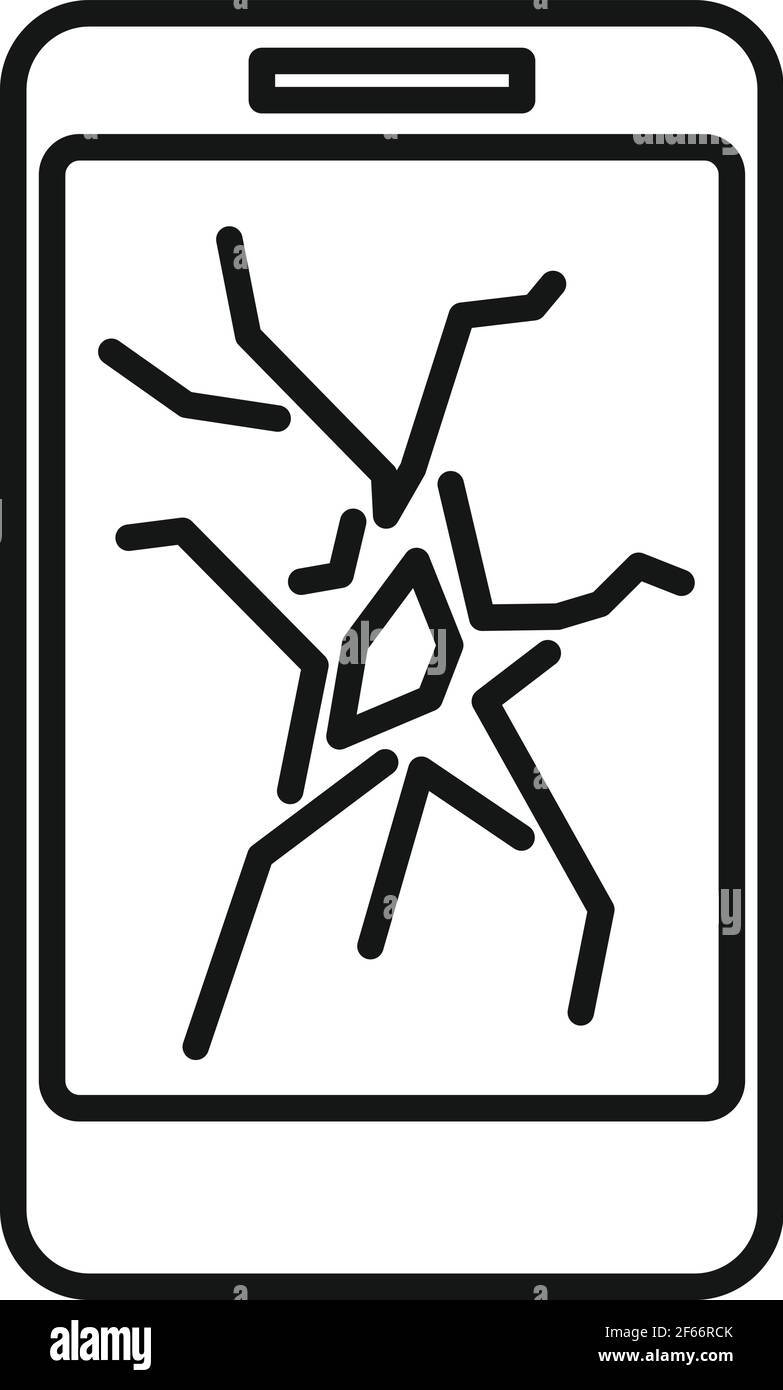 Cracked smartphone display icon, outline style Stock Vector