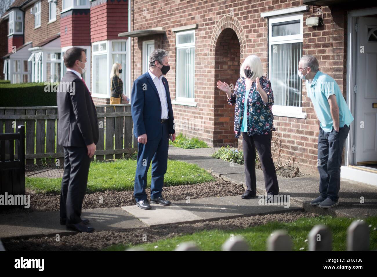 Labour Party leader Sir Keir Starmer meets local people in Seaton Carew in County Durham during a day of campaigning for the Hartlepool by-election with the party's candidate, Dr Paul Williams. Picture date: Tuesday March 30, 2021. Stock Photo