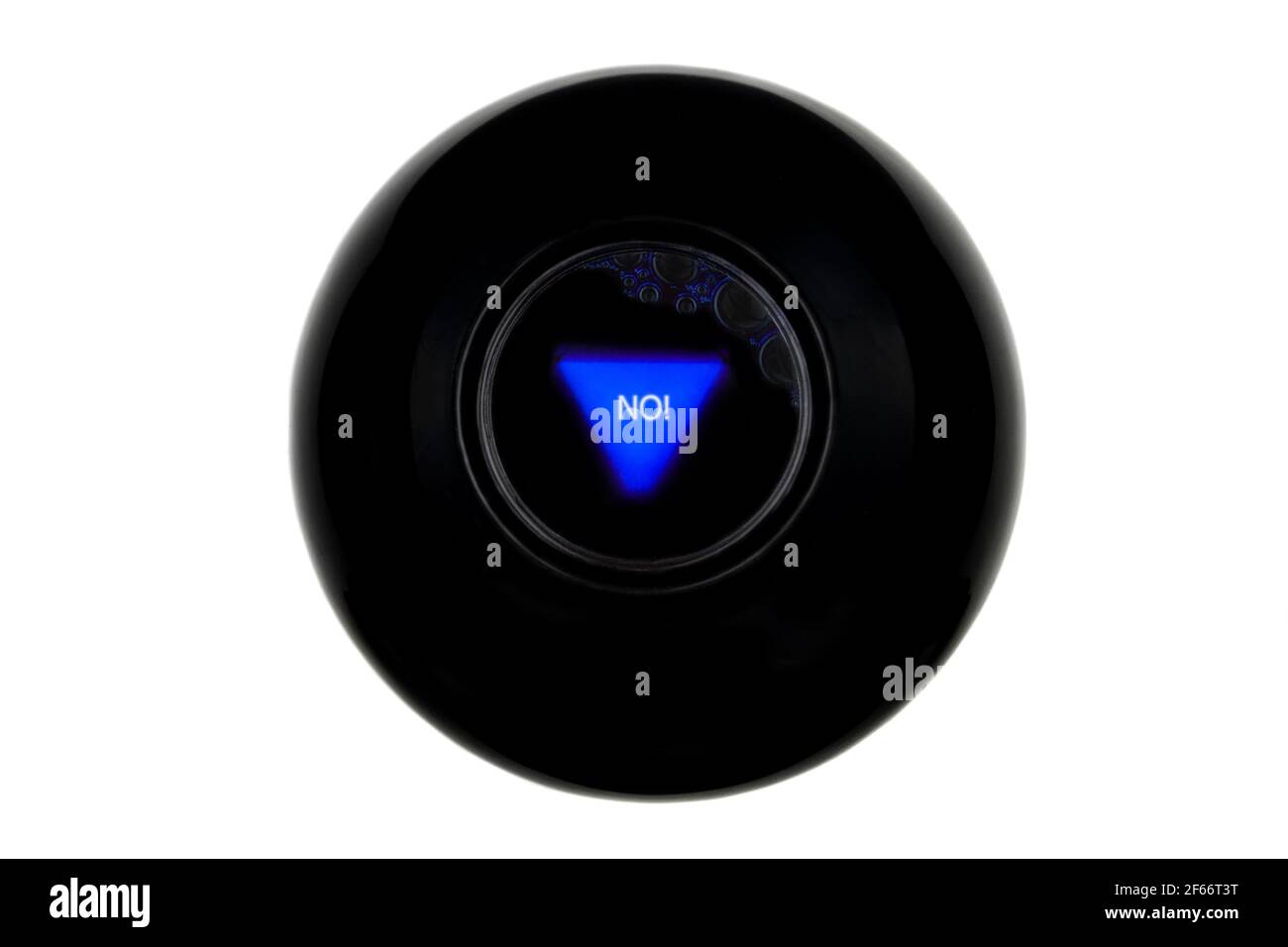 Magic 8 ball with prediction NO isolated on white background Stock Photo