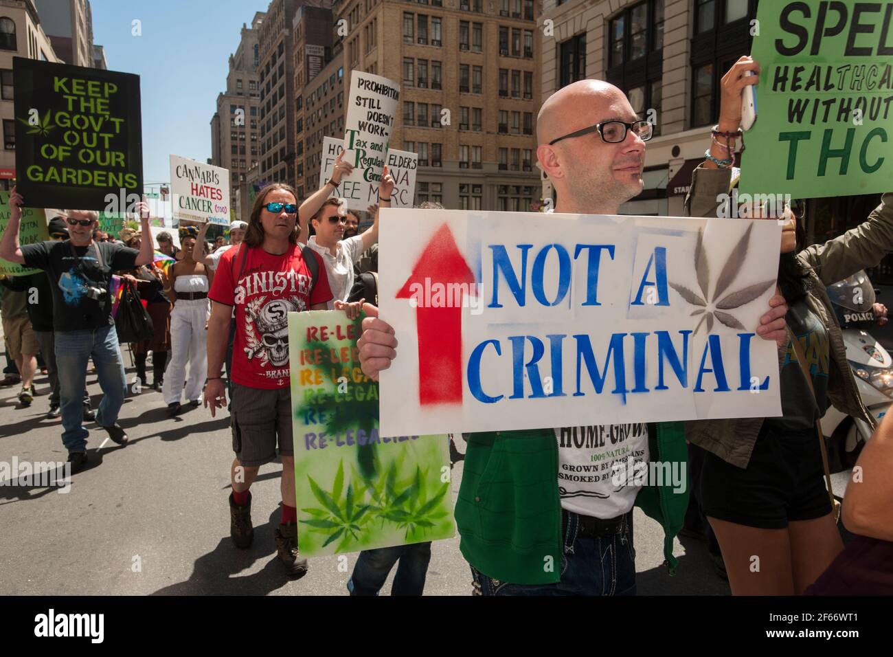 New York City, USA. 04th May, 2013. Advocates for the legalization of marijuana march in New York on Saturday, May 4, 2013 at the annual March For Marijuana. The march included a wide range of demographics from young people to old-time hippies. The participants in the parade called for the use of marijuana for medical treatment and for recreational uses. (Photo by Richard B. Levine) Credit: Sipa USA/Alamy Live News Stock Photo