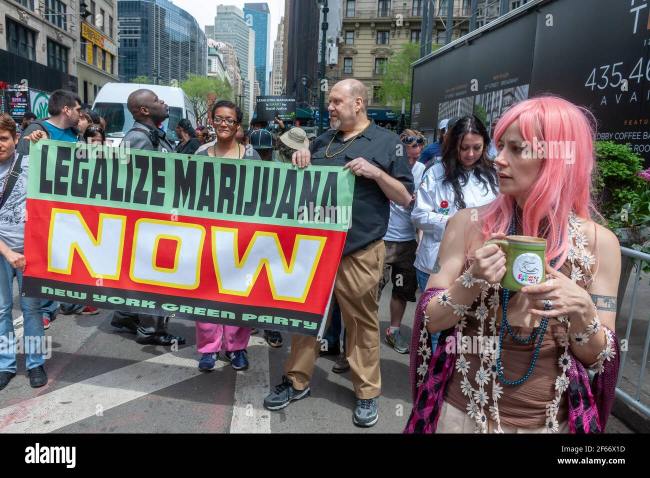 New York, USA. 05th May, 2018. Advocates for the legalization of marijuana march in New York on Saturday, May 5, 2018 at the annual NYC Cannabis Parade. The march included a wide range of demographics from millennials to old-time hippies. The participants in the parade are calling for the legalization of marijuana for medical treatment and for recreational uses. (Photo by Richard B. Levine) Credit: Sipa USA/Alamy Live News Stock Photo