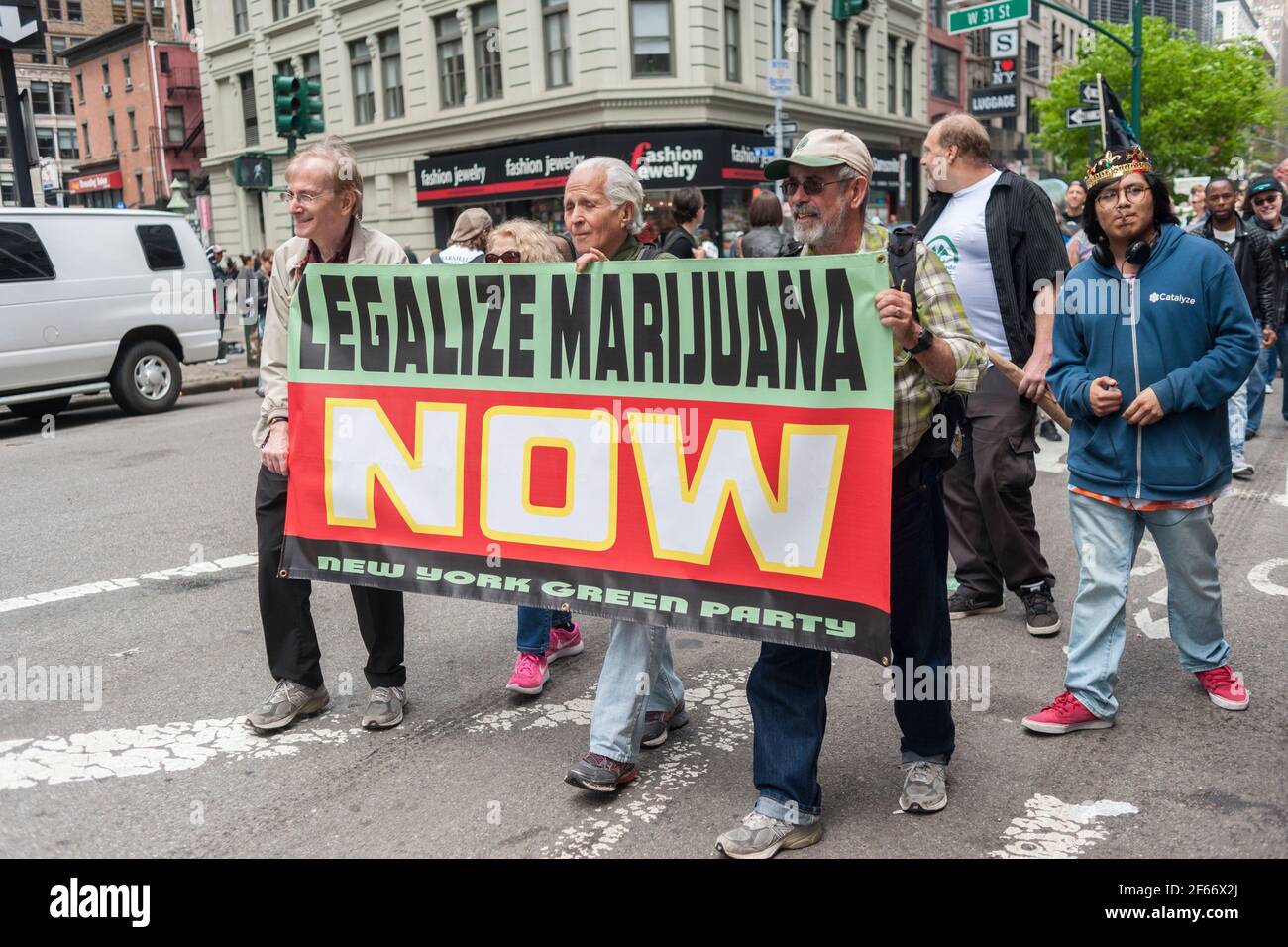 New York, USA. 06th May, 2017. Advocates for the legalization of marijuana march in New York on Saturday, May 6, 2017 at the annual NYC Cannabis Parade. The march included a wide range of demographics from millennials to old-time hippies. The participants in the parade are calling for the legalization of marijuana for medical treatment and for recreational uses. (Photo by Richard B. Levine) Credit: Sipa USA/Alamy Live News Stock Photo