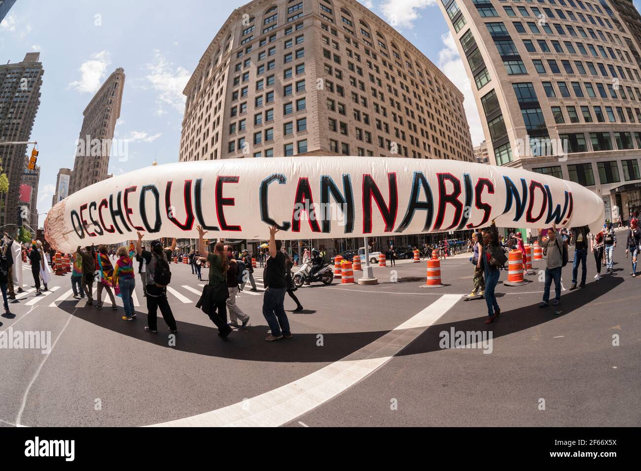 New York, USA. 06th May, 2017. Advocates for the legalization of marijuana march in New York on Saturday, May 6, 2017 at the annual NYC Cannabis Parade. The march included a wide range of demographics from millennials to old-time hippies. The participants in the parade are calling for the legalization of marijuana for medical treatment and for recreational uses. (Photo by Richard B. Levine) Credit: Sipa USA/Alamy Live News Stock Photo