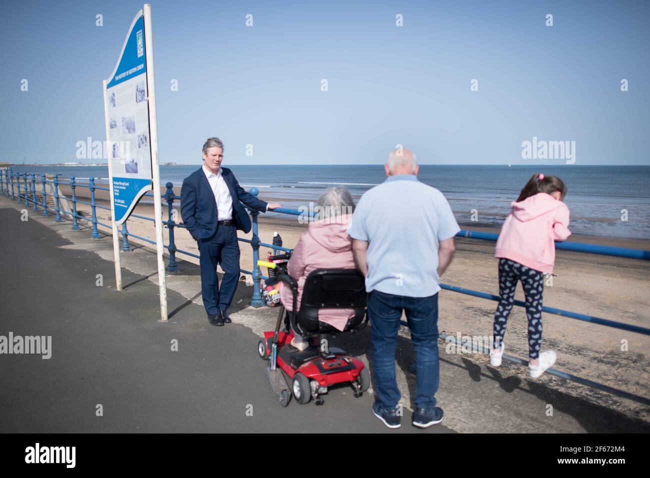 Labour Party leader Sir Keir Starmer meets local people in Seaton Carew in County Durham during a day of campaigning for the Hartlepool by-election with the party's candidate, Dr Paul Williams. Picture date: Tuesday March 30, 2021. Stock Photo