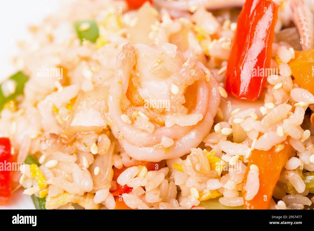 Risotto with seafood and vegetables. Macro. Photo can be used as a