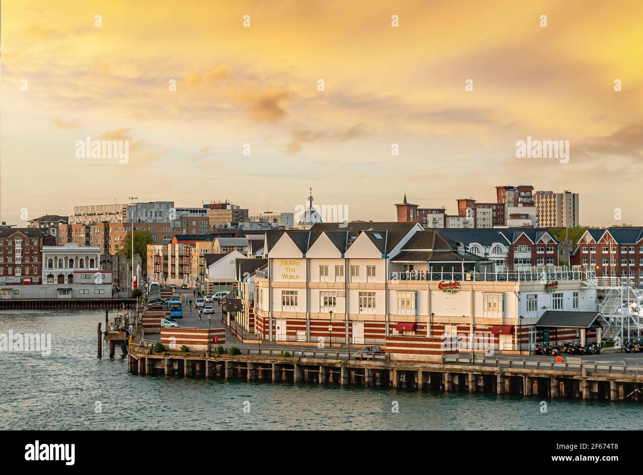 Southampton Harbor Docklands at dusk, Hampshire, England, UK Stock Photo