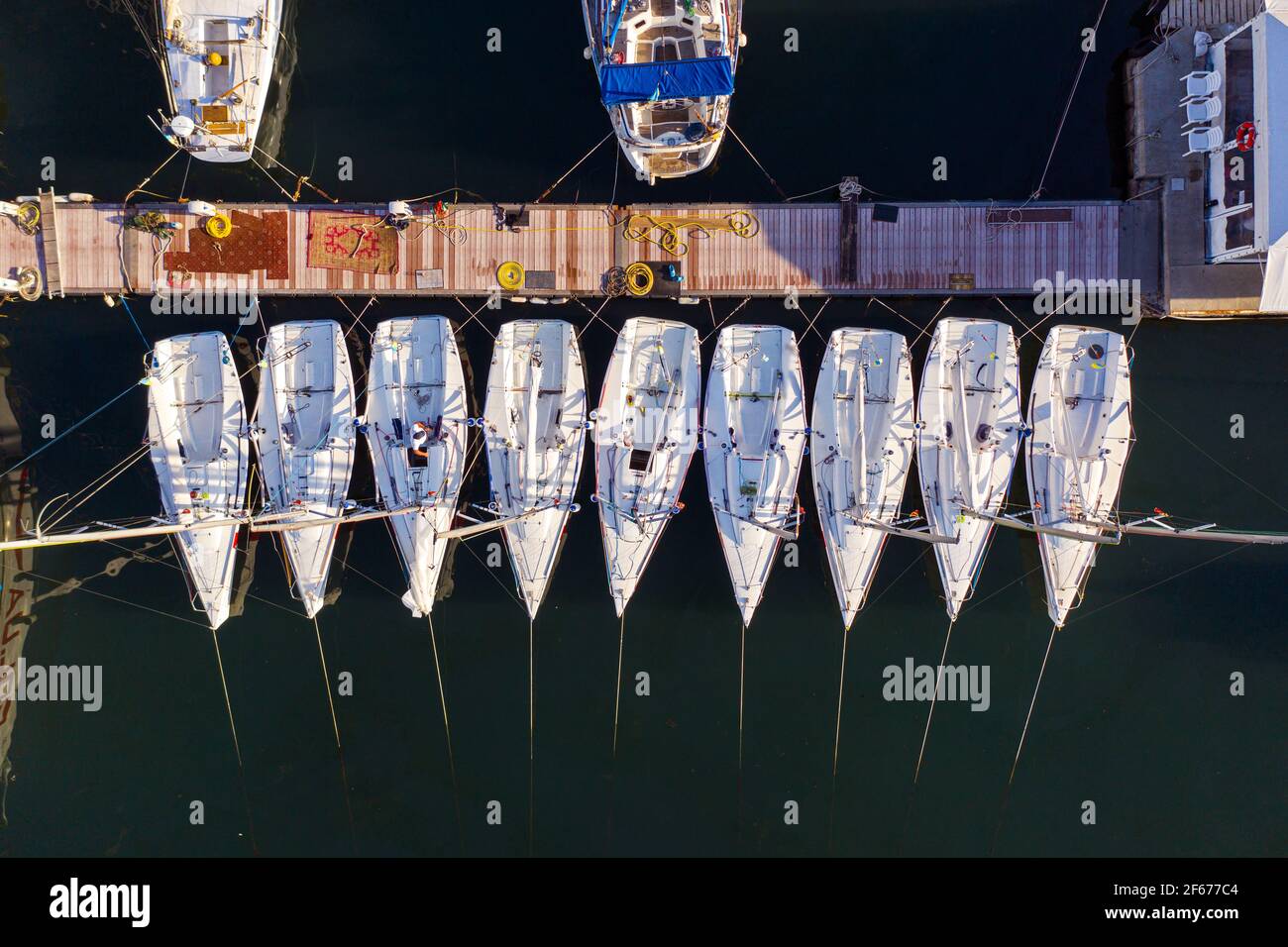 Aerial view wharf marina boats hi-res stock photography and images - Alamy