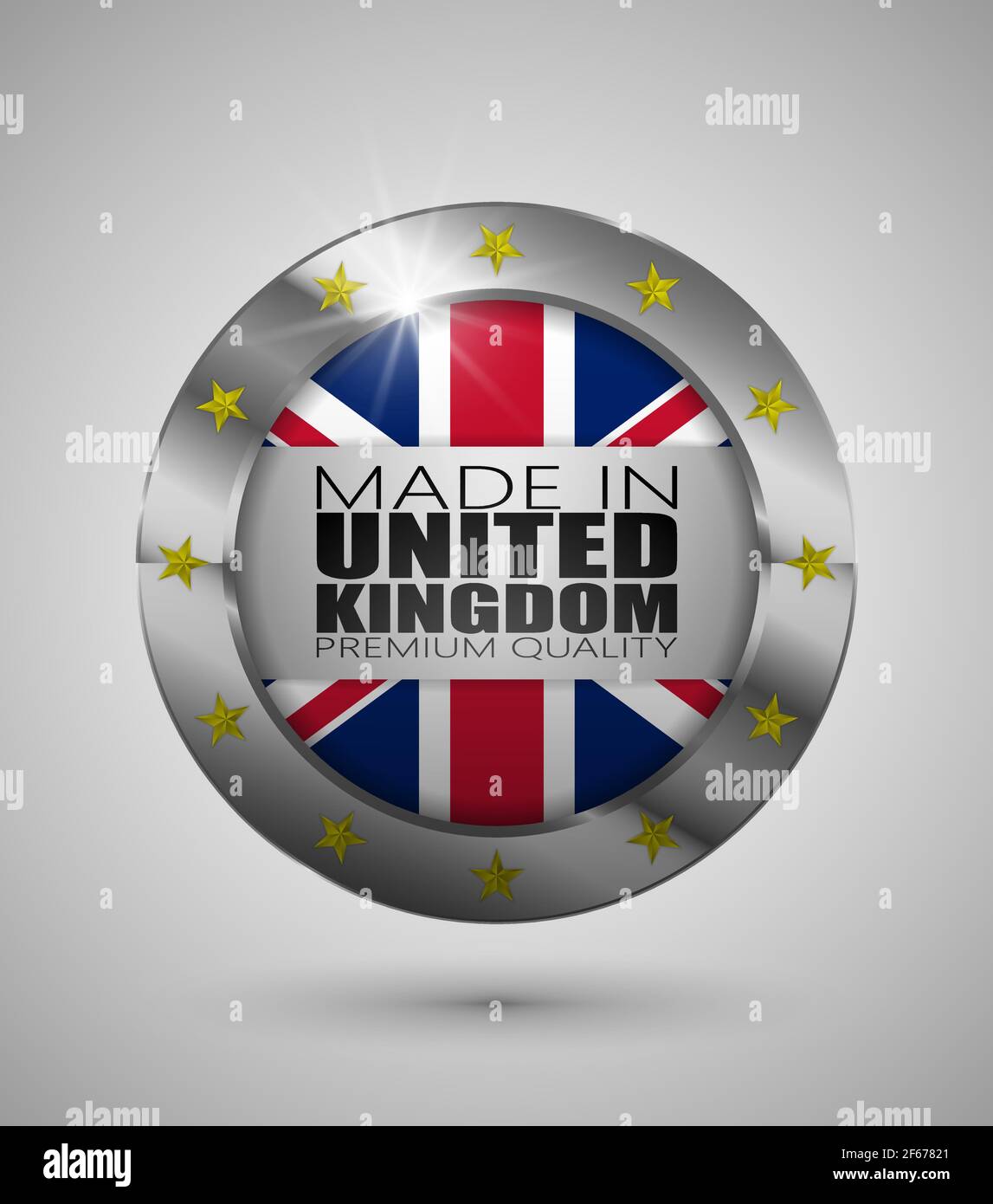 EPS10 Vector illustration. Realistic button. Made in United Kingdom, Premium Quality. Perfect for any use. Stock Vector