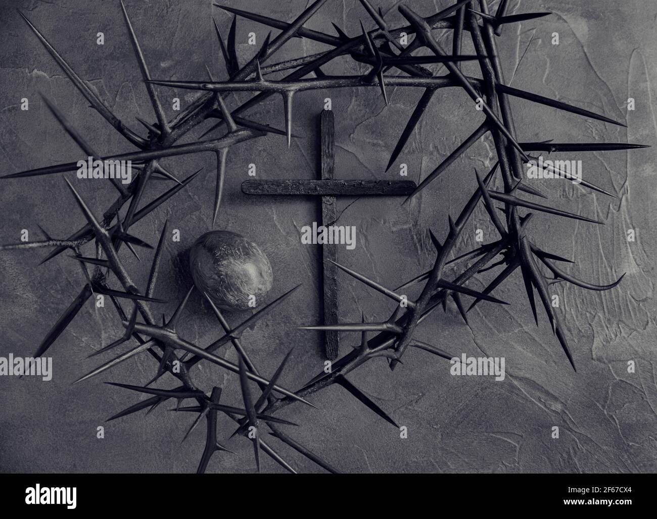 Concept Black and white Gothic Easter background with crown of thorns