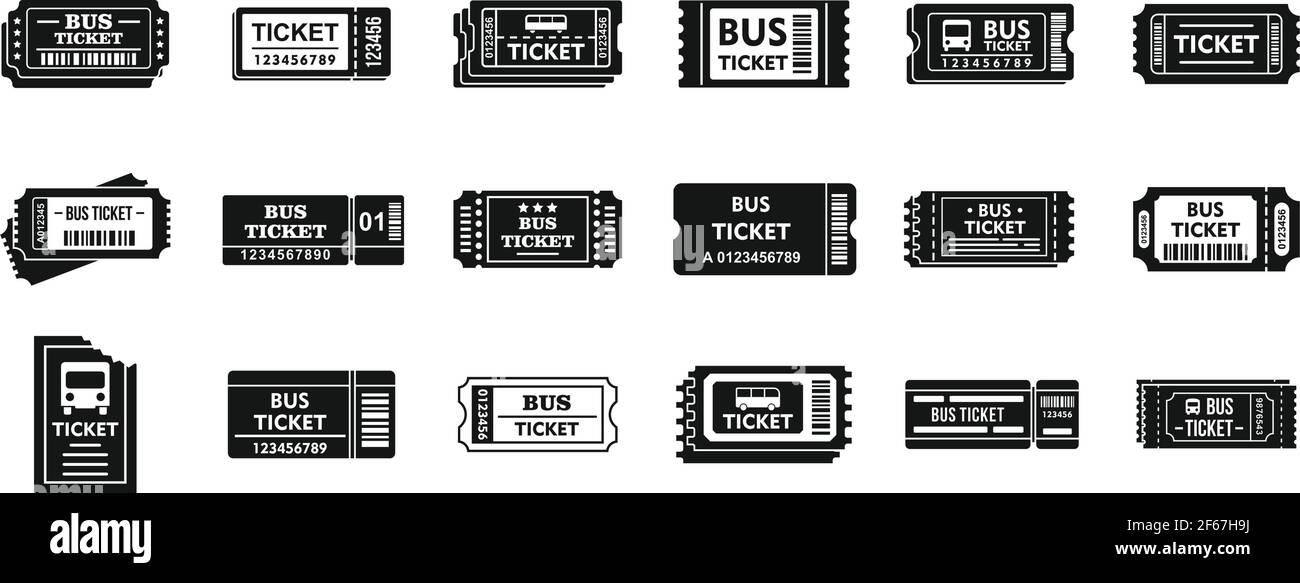 City bus ticketing icons set, simple style Stock Vector