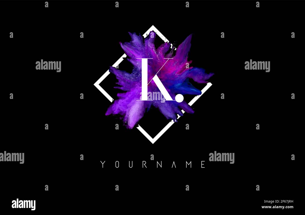 K Letter Logo Design with Colorful ink Stroke over White Square Frame ...