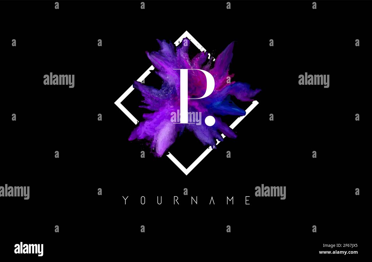 P Letter Logo Design with Colorful ink Stroke over White Square Frame ...