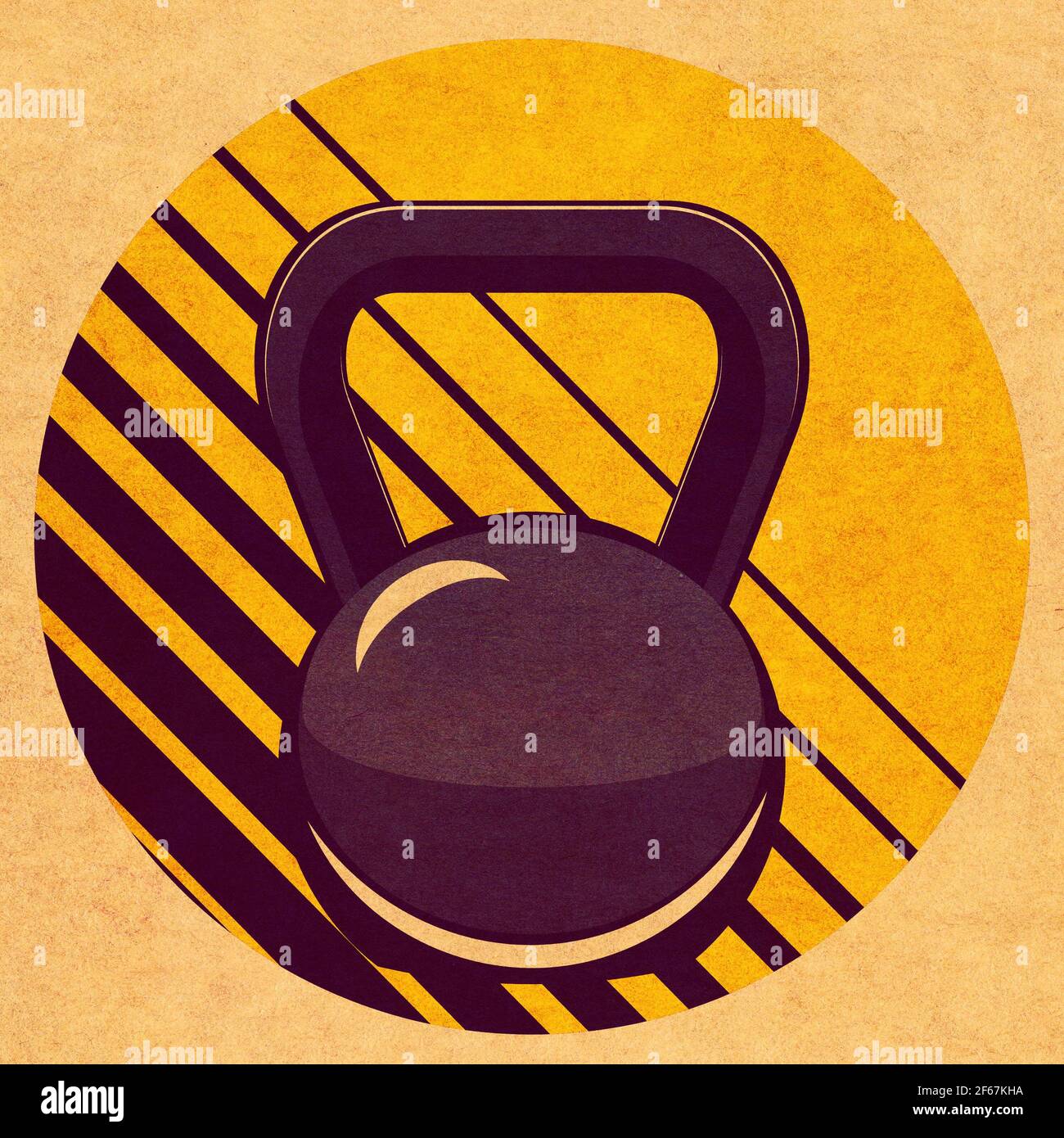 Abstract fitness themed retro design, kettlebell paper textured ...