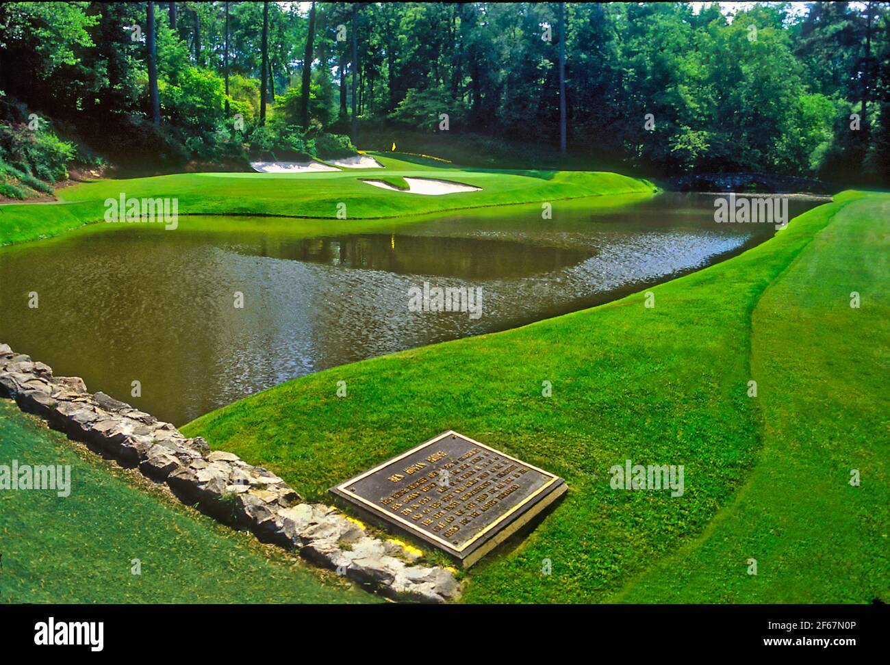 Augusta National Golf Club, Home of golf's MASTERS TOURNAMENT here the  famous par three 12th hole at the heart of Amen Corner with famous HOGAN  BRIDGE in foreground Stock Photo - Alamy
