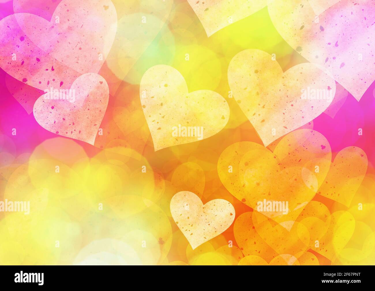 multicolored painted hearts backgrounds with dreamy light Stock Photo