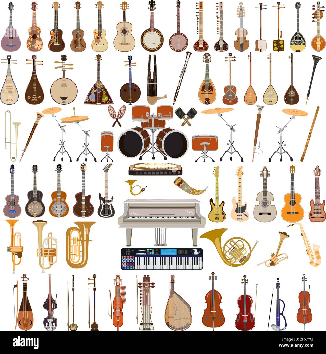 Vector set of musical instruments in flat style Stock Vector