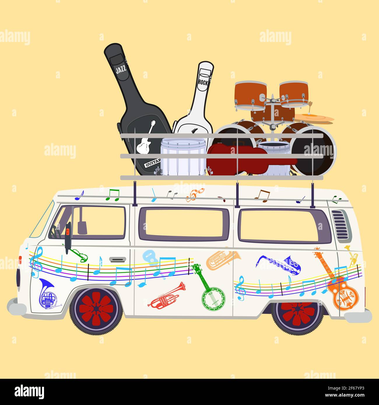 Music tour bus vector flat illustration Stock Vector