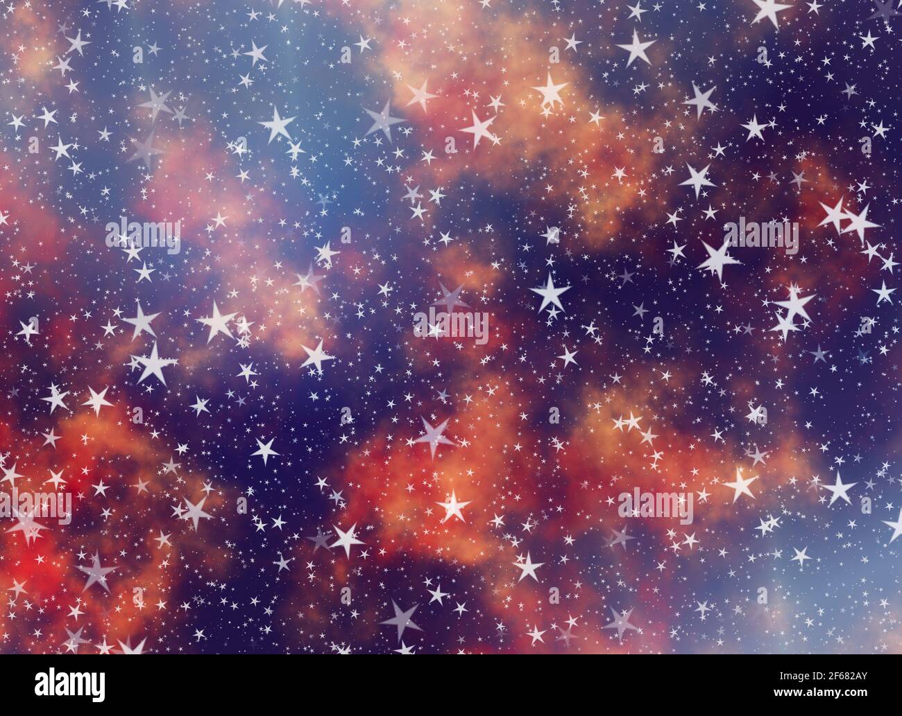 many flying stars on a dreamy sky background Stock Photo