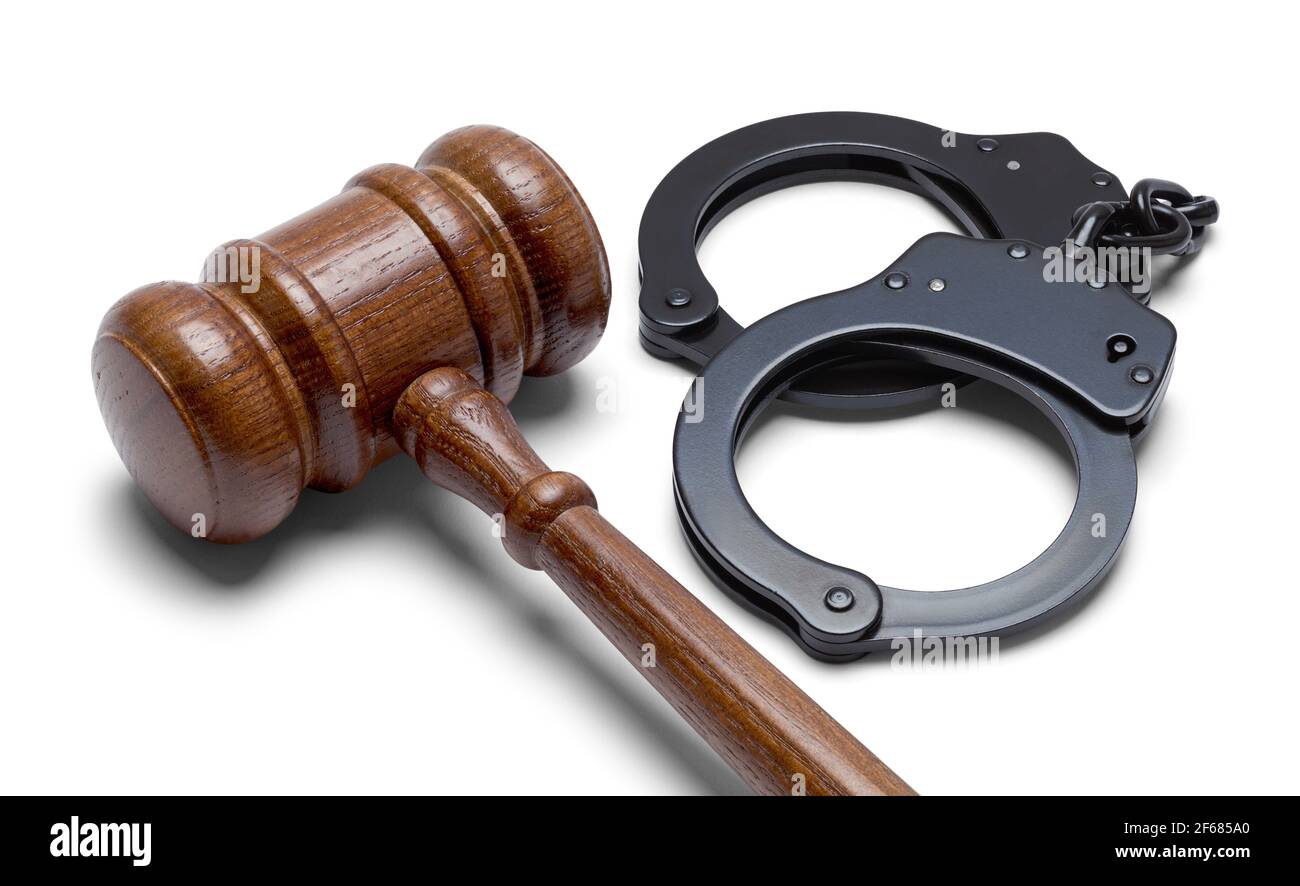 Judges Mallet with Black Handcuffs Cut Out Stock Photo Alamy