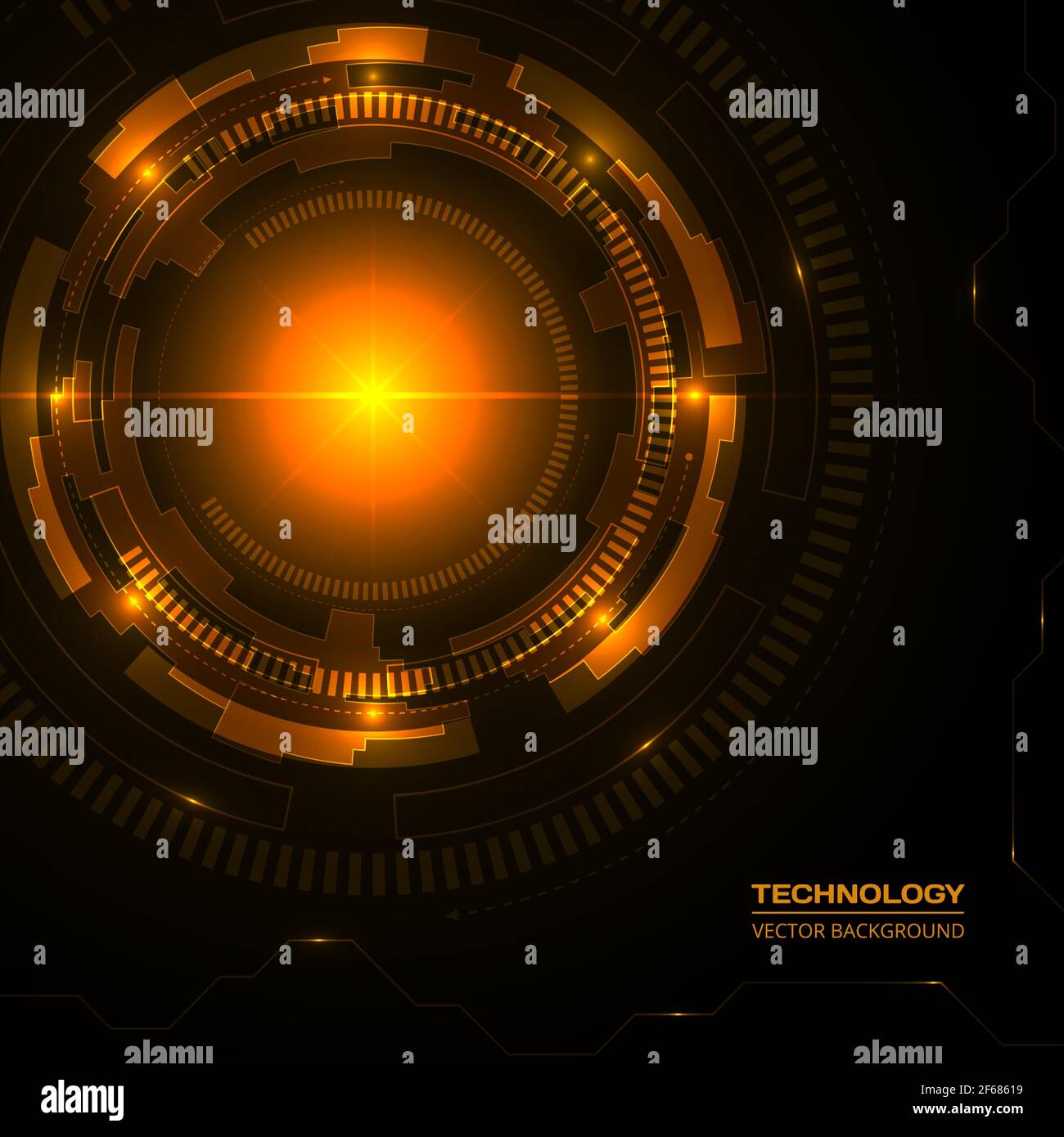 Technology dark orange background with hi-tech digital data connection. Futuristic, high technology, science, engineering, concept. Stock Vector