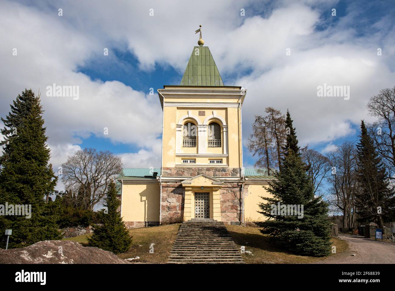 Saint Michael's church belfry in Kirkkonummi, Finland Stock Photo