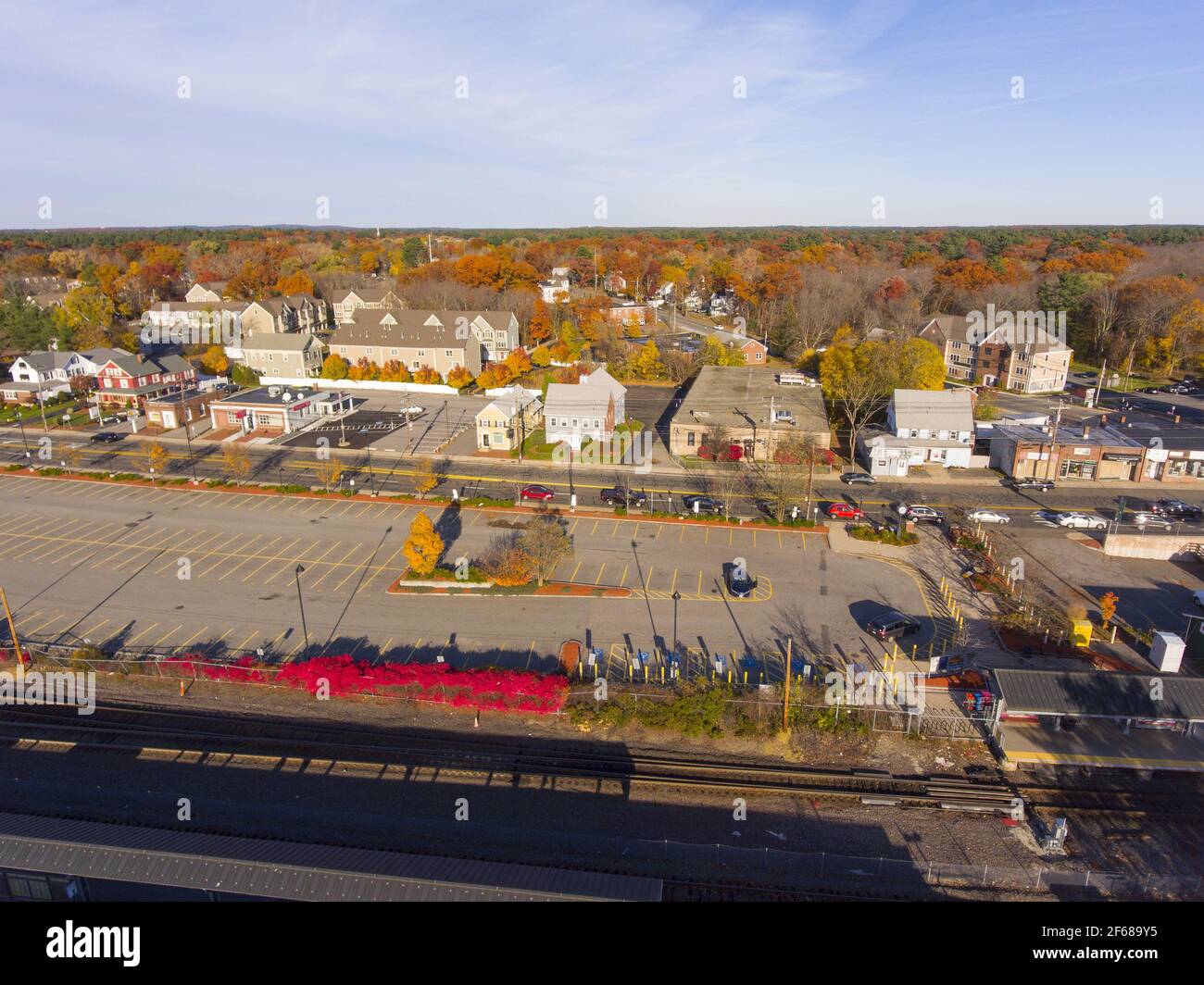Aerial view of Wilmington historic town center at Main Street and
