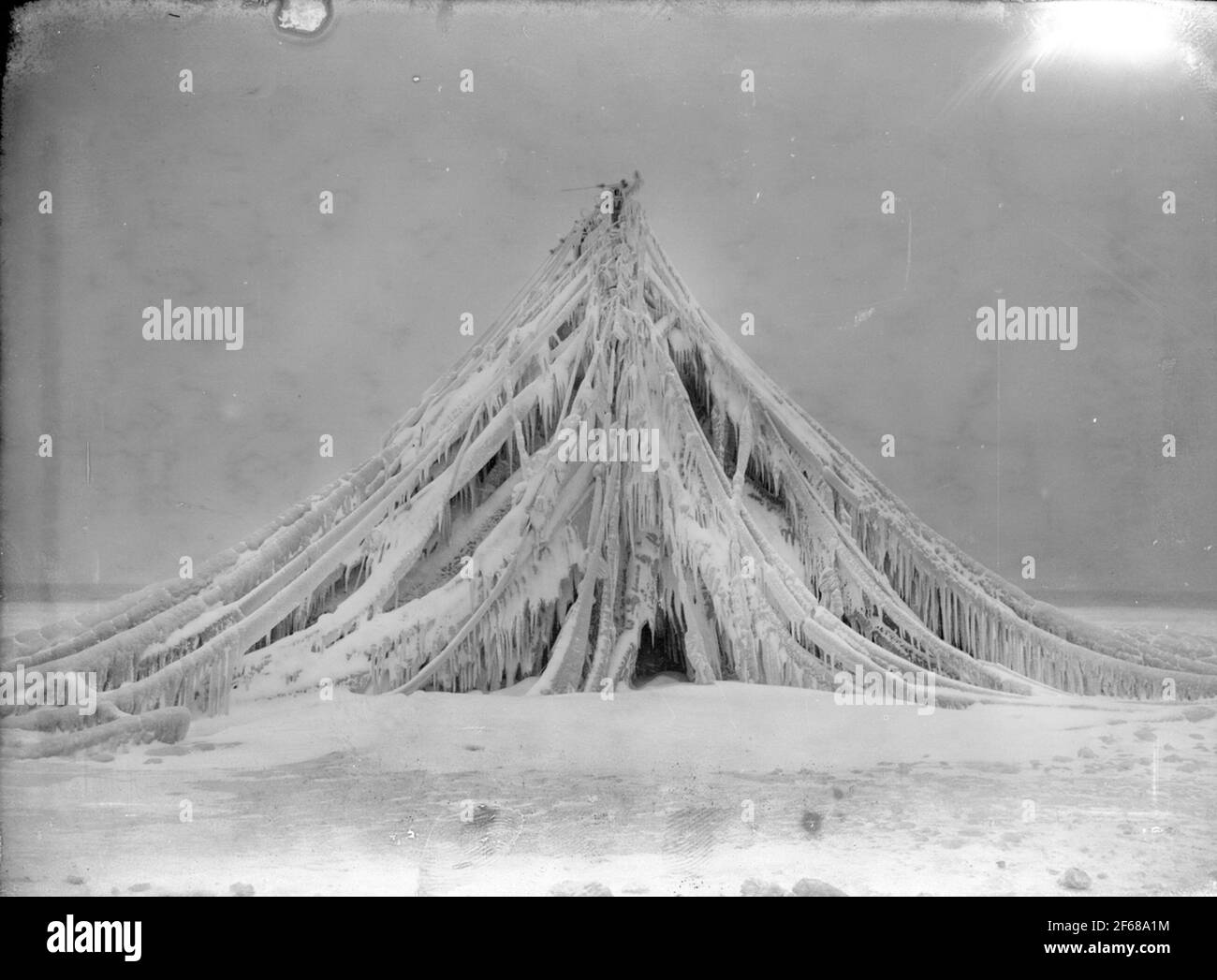 The icing of wires that collapsed down. Stock Photo